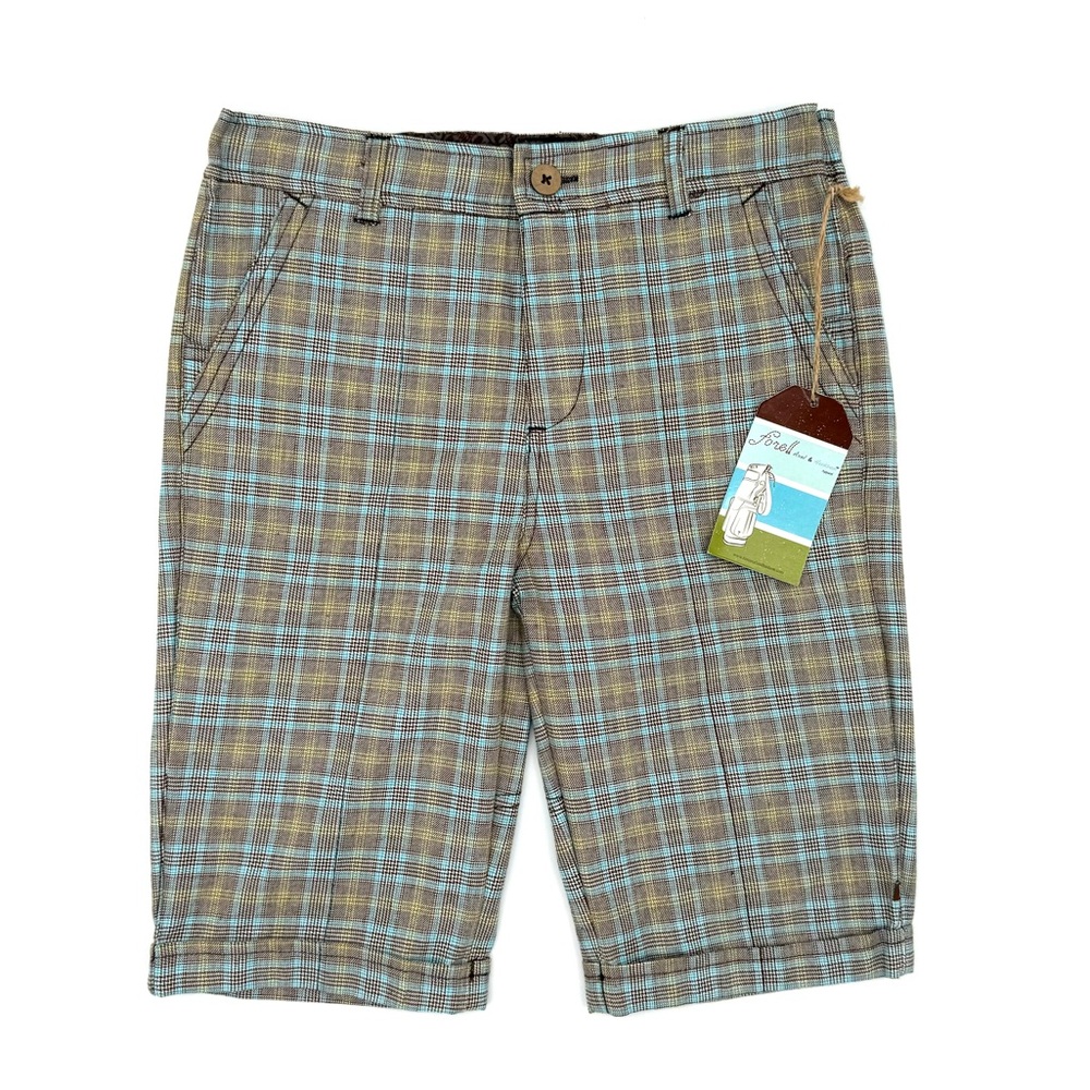 NWT Fore!! Axel & Hudson Big Boys Plaid Golf Shorts In Blue, Yellow, Brown 12